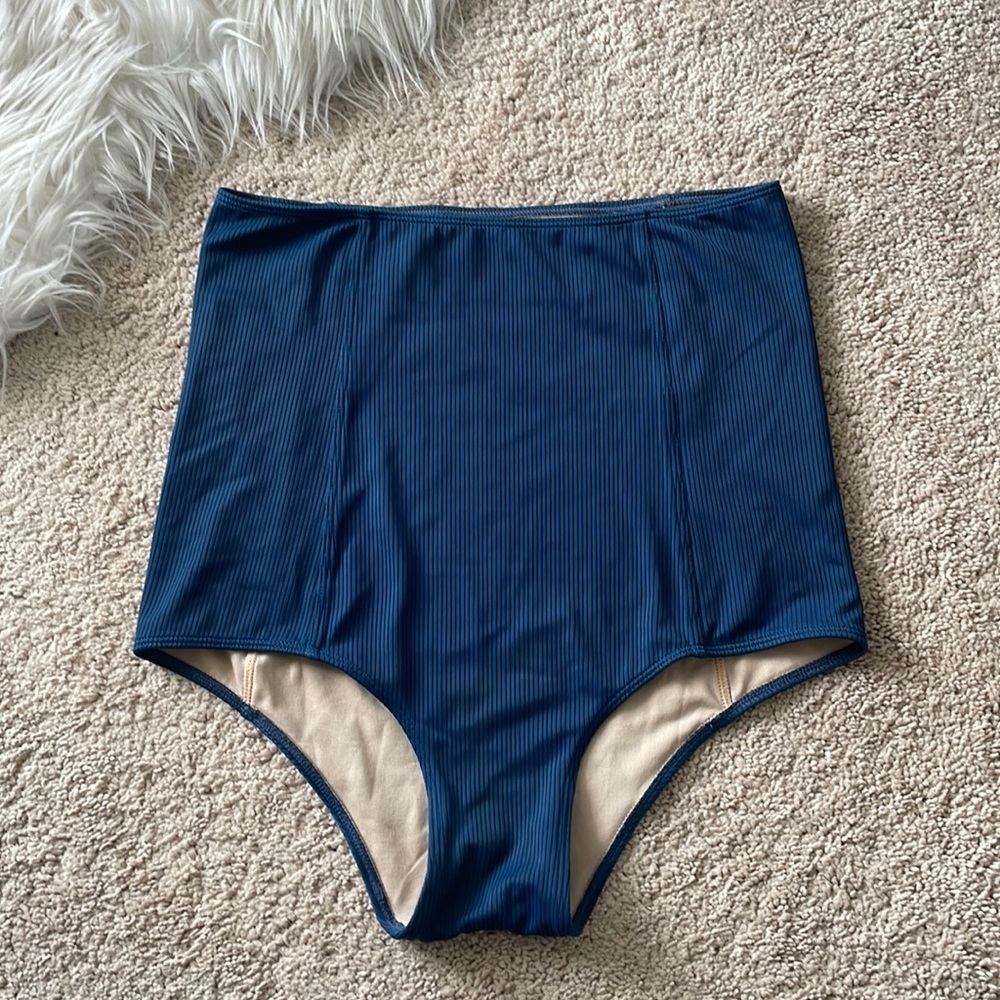 Kortni Jeane Extended High-Waisted Bottoms - Small / Ribbed Indigo